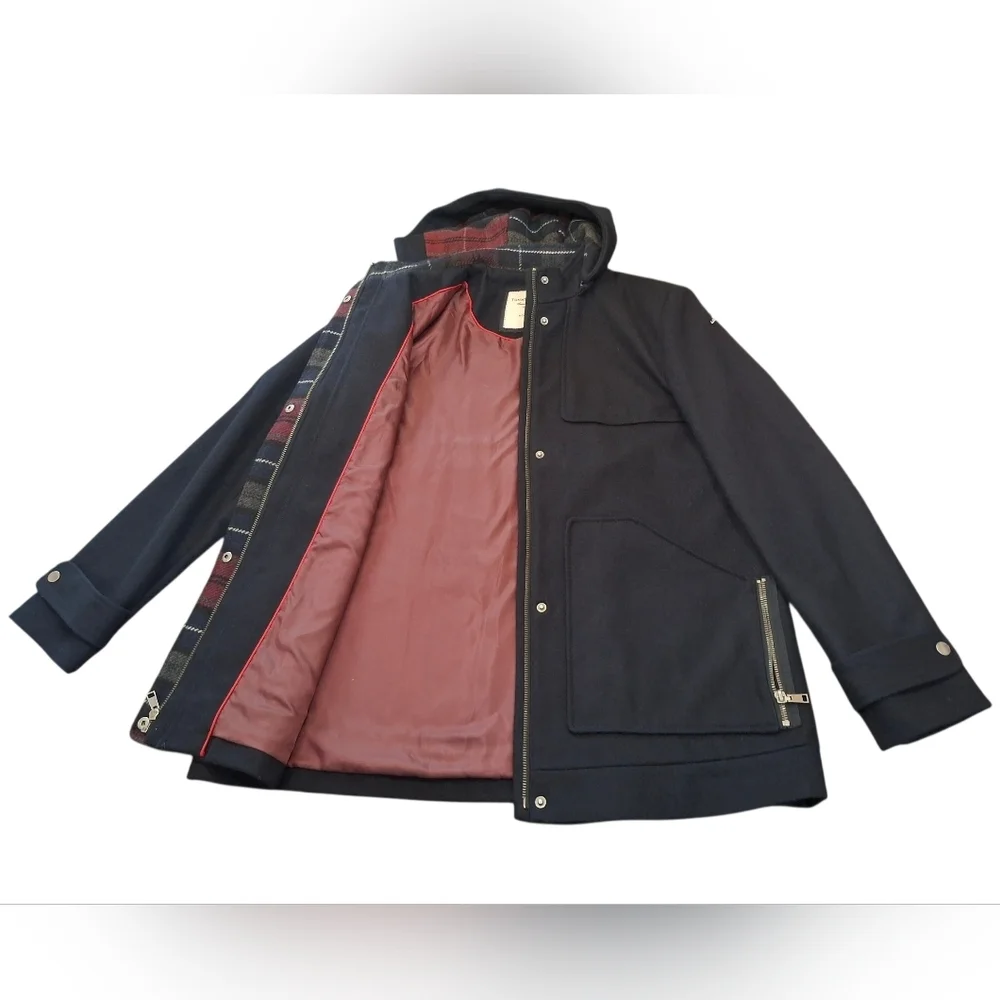 Tommy Hilfiger Stadium Coat - Full Zip Detachable Hoodie - Wool - Women Size L